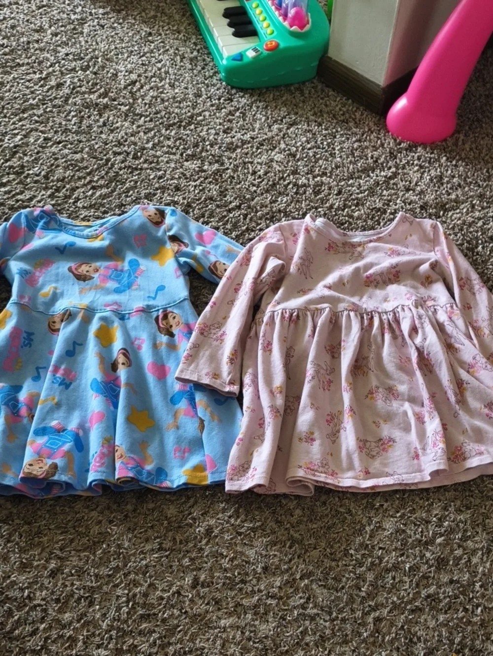 Ms.Rachel And Bambi Girls' Blue and Light Pink Casual Twirl Dresses